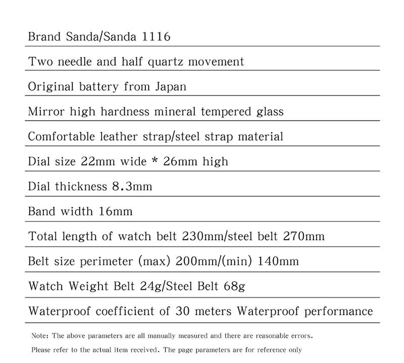 SANDA 1116 New Fashion 2024 Elegant Design Rectangle Dial Water Resistant Quartz Movement Business Women Analog Wrist Watch